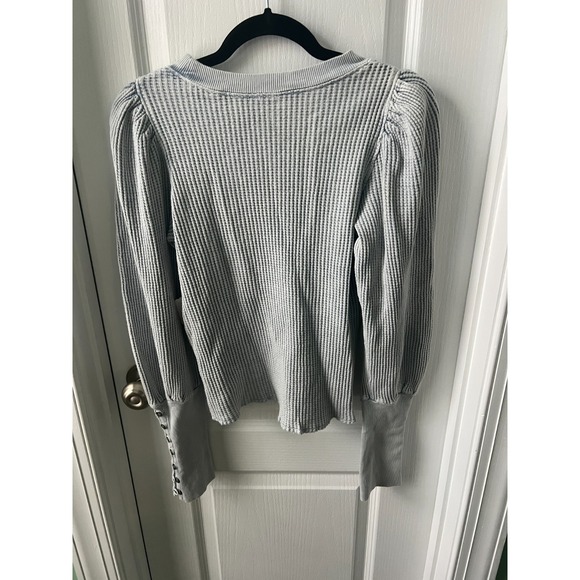Free People FP One Wesley Thermal Waffle Top Long Sleeve Button Blue Moon M NWT - Picture 3 of 7